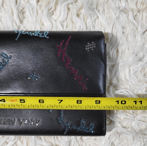 HENRI BENDEL Girls Nightout Embellished Bling Black Leather Chain Clutch - Picture 13 of 15